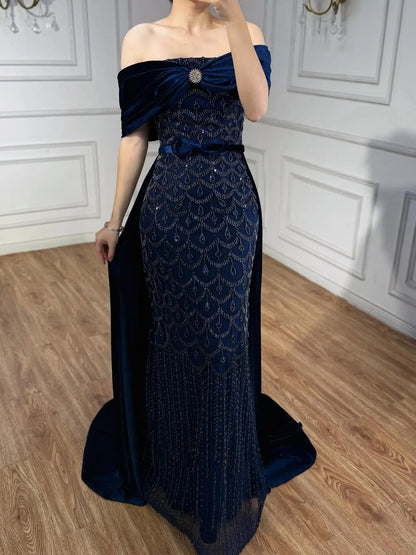 Luxury Arabic Navy Blue Evening Dress LA73416 - SERENE HILL