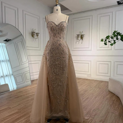 Luxury Nude Beaded Evening Dress with Overskirt 2025 LA73121 - SERENE HILL