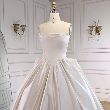 Elegant White Satin Ball Gown Wedding Dress HA2533 - SERENE HILL