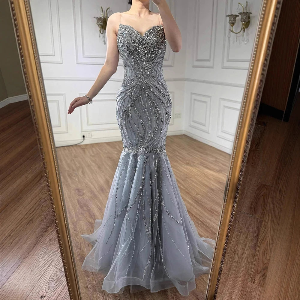 Luxury Pink Beaded Mermaid Evening Dress LA73124 - SERENE HILL