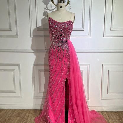 Serene Hill Green Mermaid Spaghetti Straps High Split Beaded Sequined Evening Dresses Gowns 2025 For Women Party LA72212 - SERENE HILL