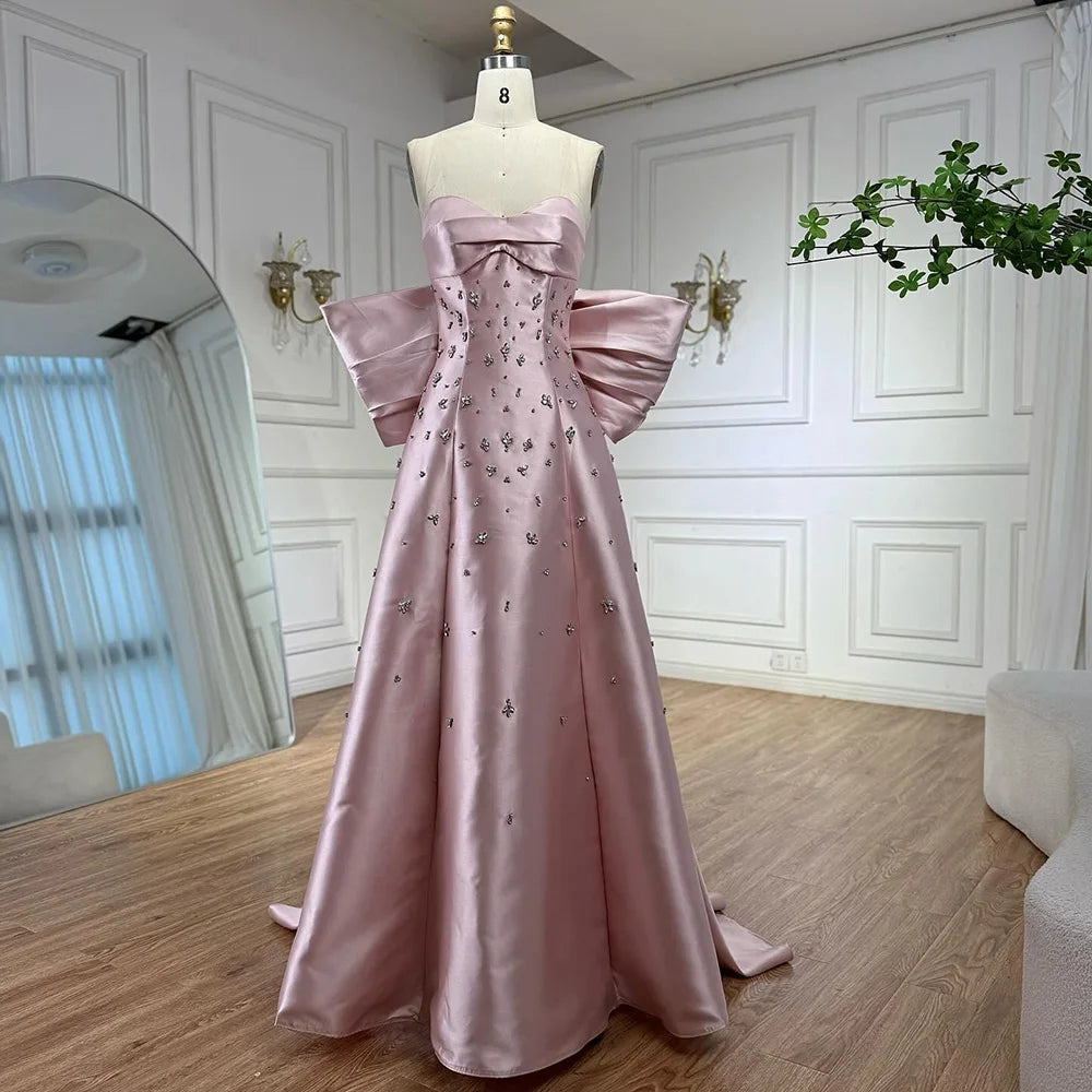 Pink Satin Mermaid Evening Gown with Big Bow LA72414B - SERENE HILL
