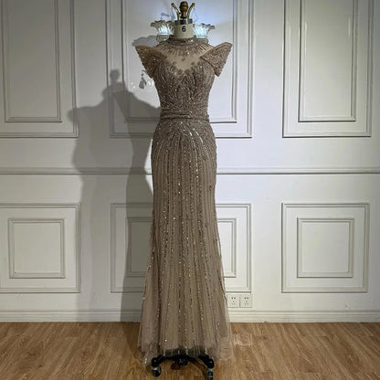 Luxury Caramel Mermaid Beaded Evening Dress LA73082 - SERENE HILL