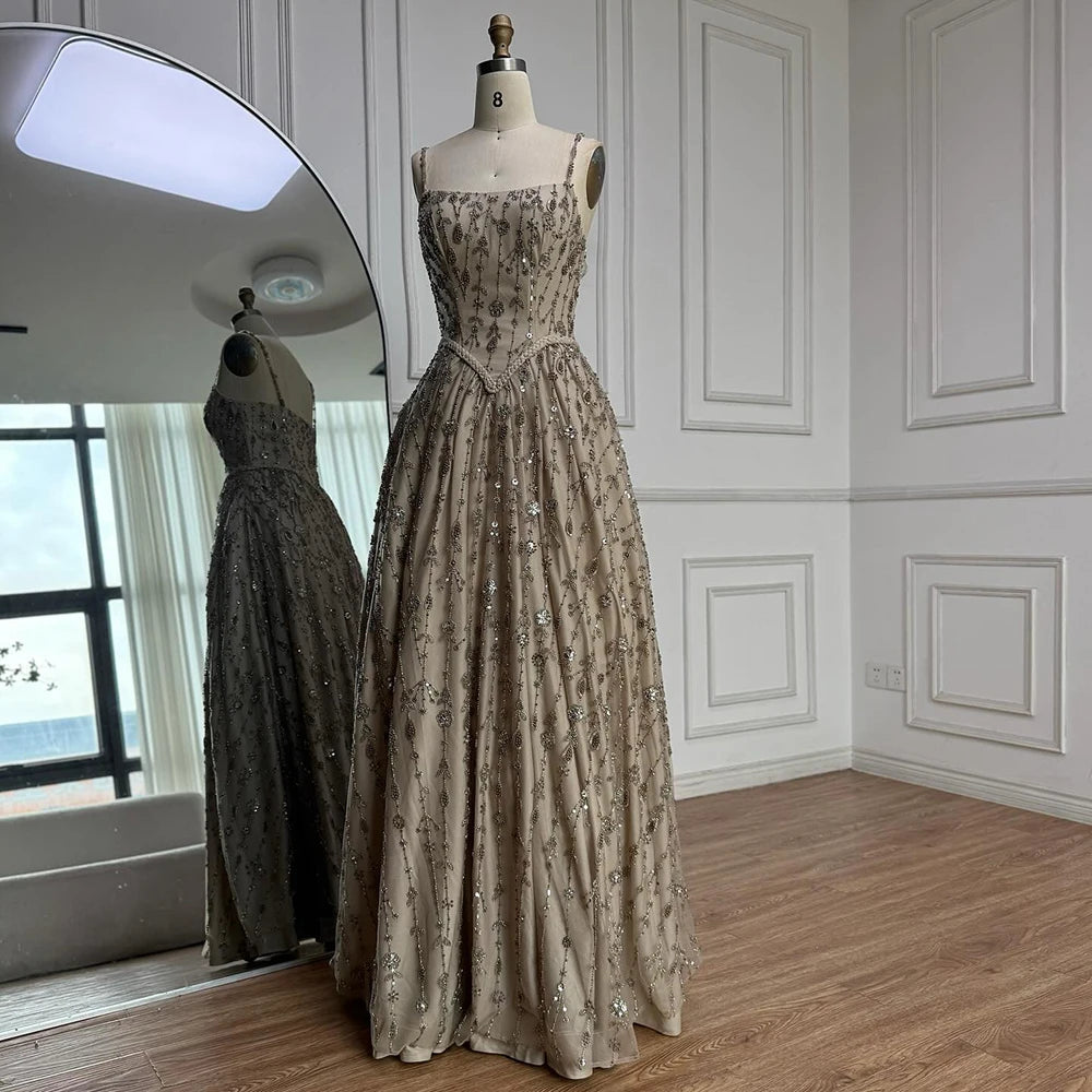 Luxury Sage Green Beaded A-Line Spaghetti Strap Evening Dress LA72805 –  SERENE HILL
