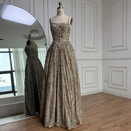 Luxury Sage Green Beaded A-Line Spaghetti Strap Evening Dress LA72805 - SERENE HILL