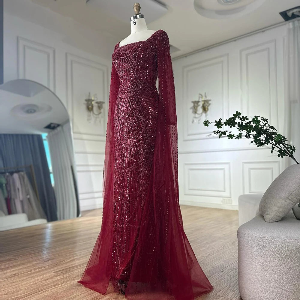 Luxury Arabic Mermaid Evening Dress with Cape Sleeves Plus SizeLA72590A - SERENE HILL