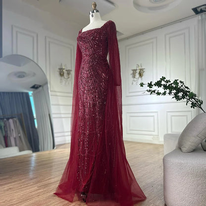 Luxury Arabic Mermaid Evening Dress with Cape Sleeves Plus SizeLA72590A - SERENE HILL