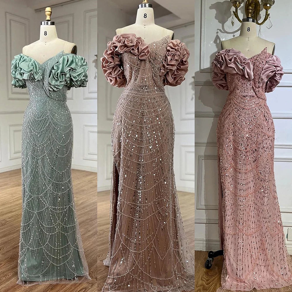 Luxury Dubai Luxury Dubai Off Shoulder Mermaid Sage Green Evening Dresses For Women Arabic Wedding Party Gown LA72281 - SERENE HILL