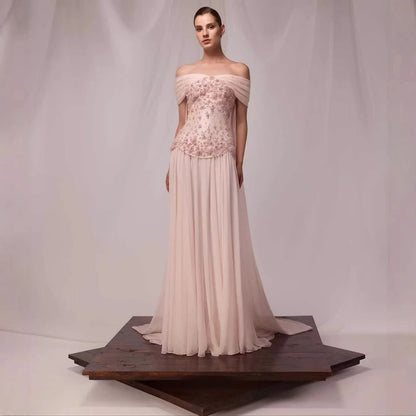 Luxury Pink A-Line Beaded Evening Dress LA73438 - SERENE HILL