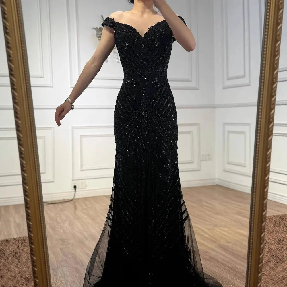 Luxury Silver Gray Off Shoulder Mermaid Evening Dress LA73018 - SERENE HILL