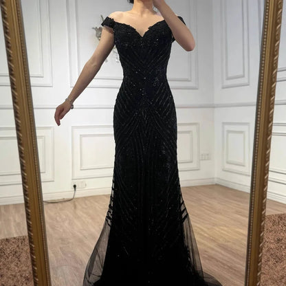 Luxury Silver Gray Off Shoulder Mermaid Evening Dress LA73018 - SERENE HILL