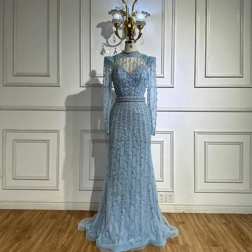 Modest Caramel Mermaid Evening Dress With Long Sleeve LA72826A - SERENE HILL