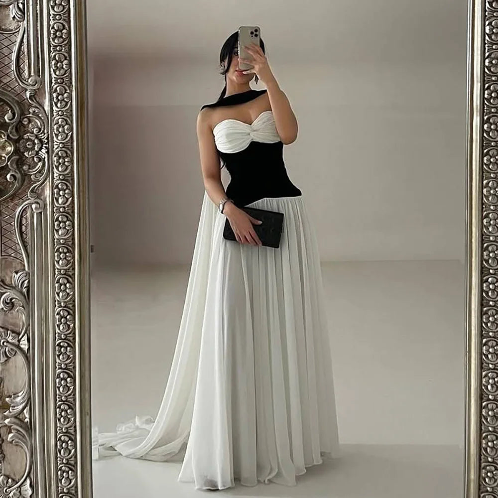 Chic Black and White A-Line Prom Dress LA73048 - SERENE HILL