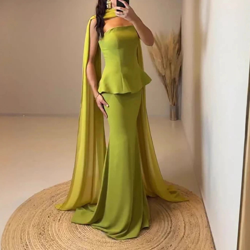 Luxury Olive Green Mermaid Evening Dress with Cape LA73165A - SERENE HILL