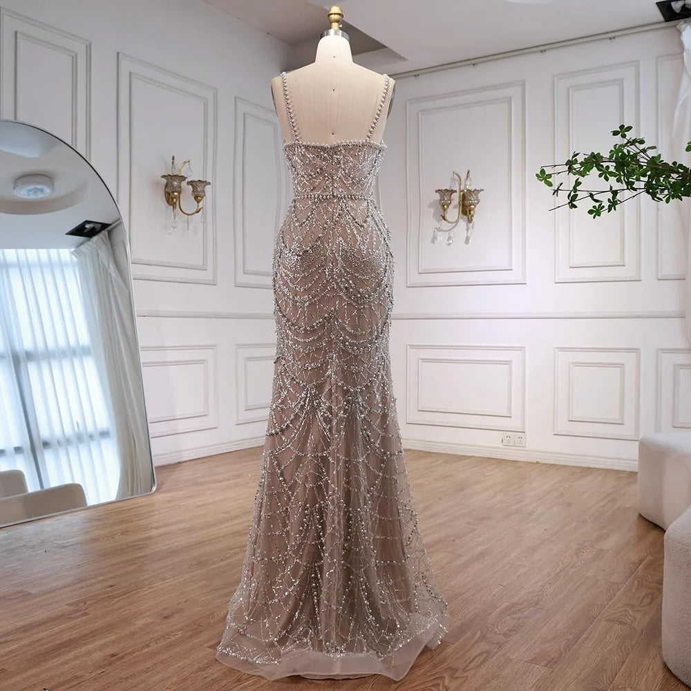Luxury Nude Beaded Mermaid Evening Dress with Pearls LA72986A - SERENE HILL