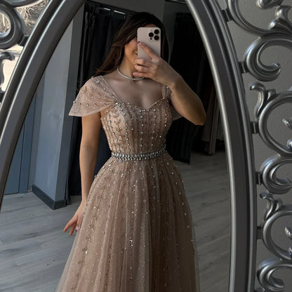 Blue A Line Beaded Backless Evening Dress Gown LA72834 - SERENE HILL