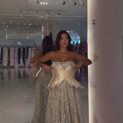 Luxury Champagne Crystal Two Pieces Evening Dress LA73050D - SERENE HILL