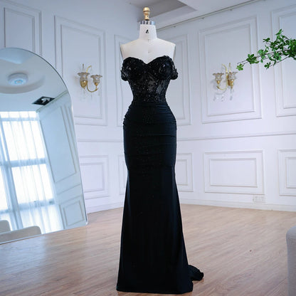 Classy Black Off-Shoulder Lace Prom Dress LA72999 - SERENE HILL