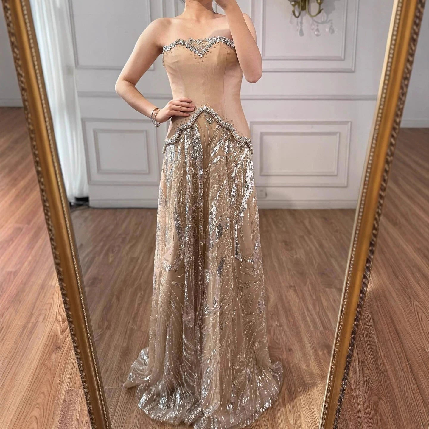 Luxury Champagne Crystal Two Pieces Evening Dress LA73050D – SERENE HILL