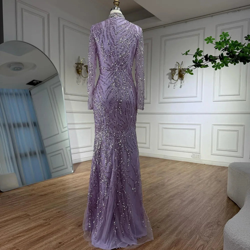 Luxury Silver Nude Beaded Mermaid Evening Dress LA73083 - SERENE HILL