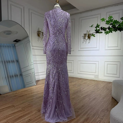 Luxury Silver Nude Beaded Mermaid Evening Dress LA73083 - SERENE HILL