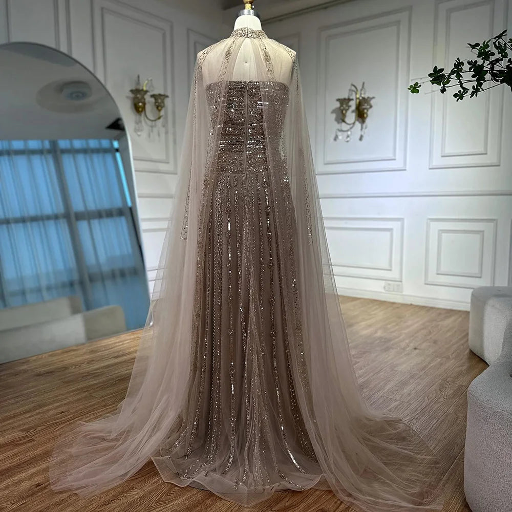 Luxury Dubai Caramel A-Line Beaded Evening Dress LA72873 - SERENE HILL