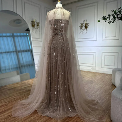 Luxury Dubai Caramel A-Line Beaded Evening Dress LA72873 - SERENE HILL