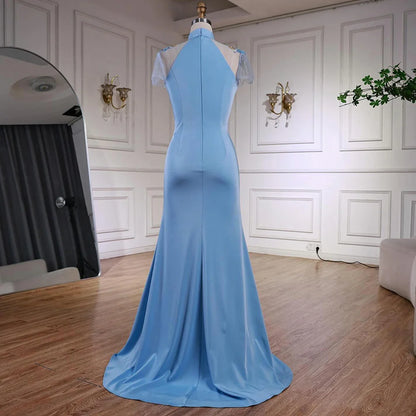 Luxury Mint Beaded Satin Mermaid Evening Dress with LA72797 - SERENE HILL