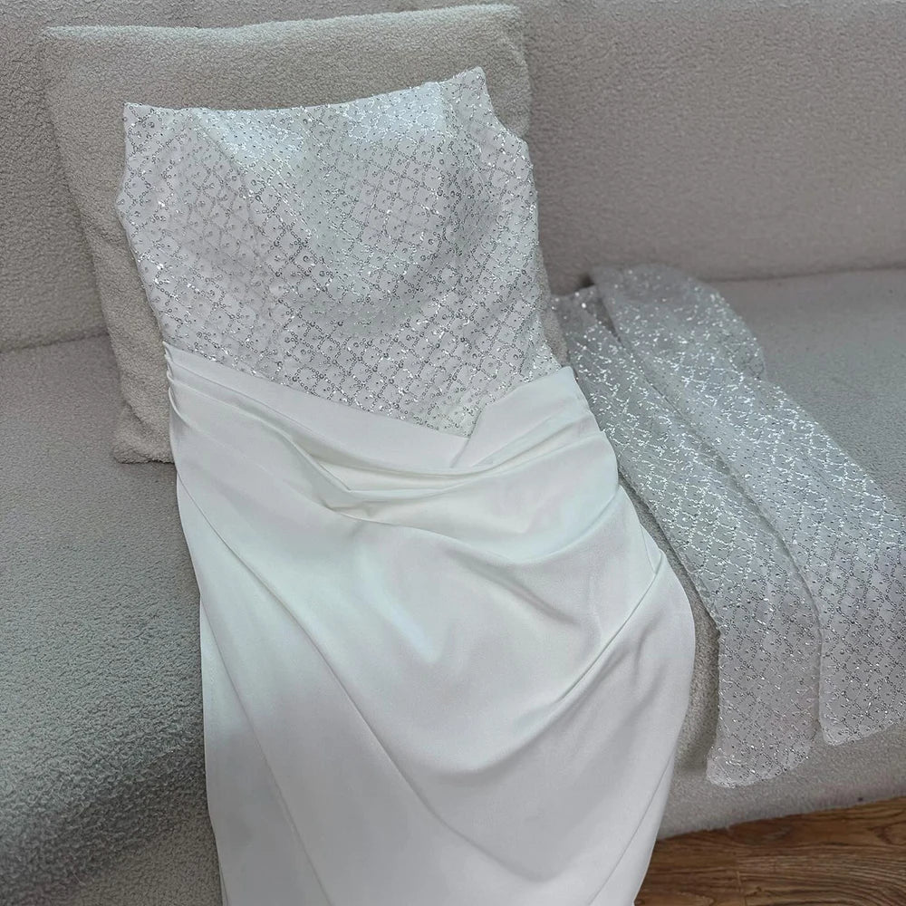White Beaded Evening Dress with Detachable Sleeves LA72293A - SERENE HILL