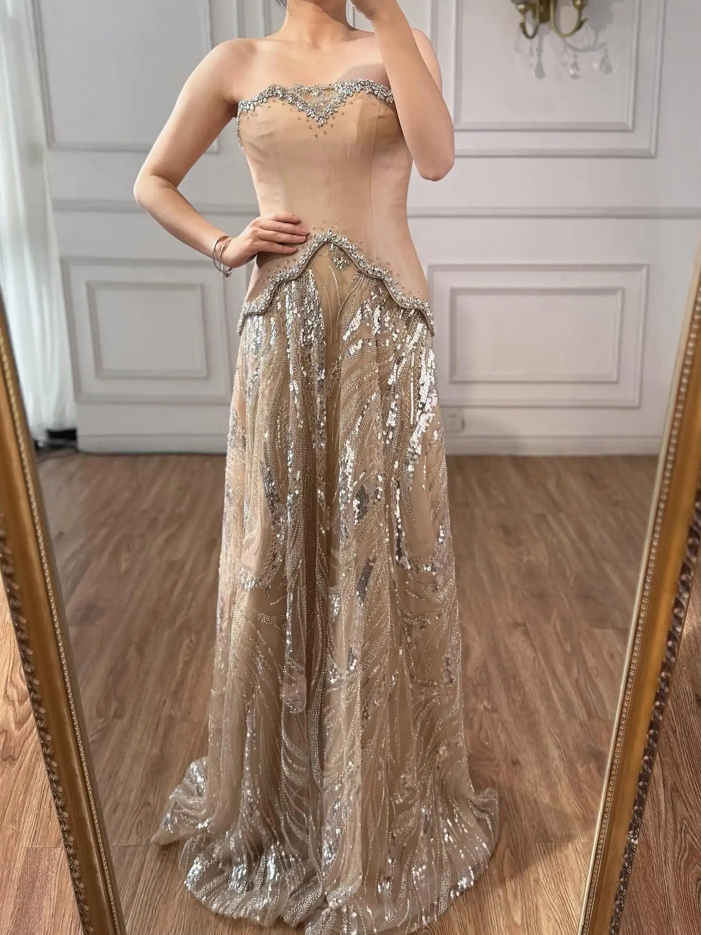Luxury Champagne Crystal Two Pieces Evening Dress LA73050D nude / 6