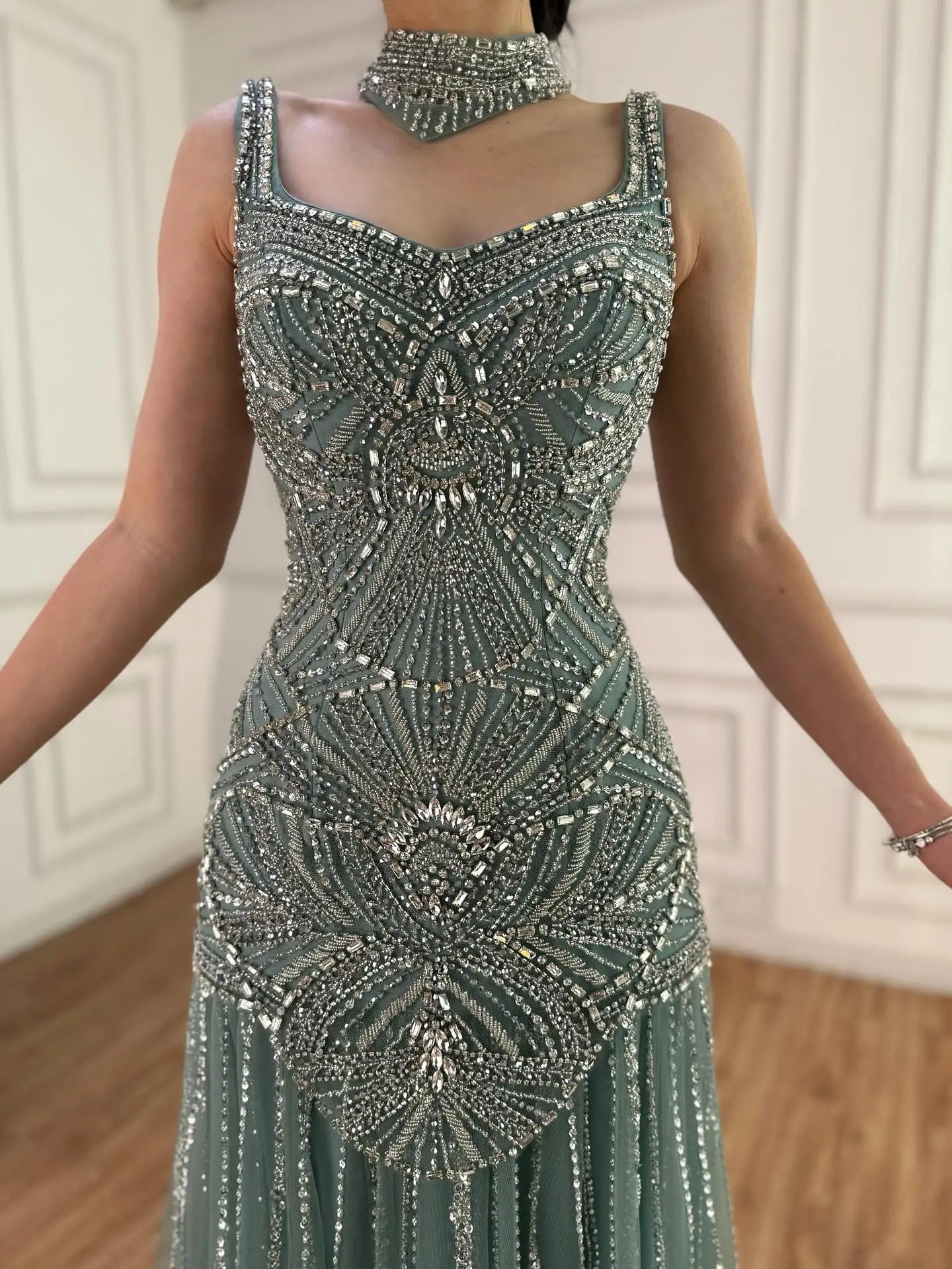 Luxury Turquoise Arabic Mermaid Beaded Evening Dress LA73189B - SERENE HILL
