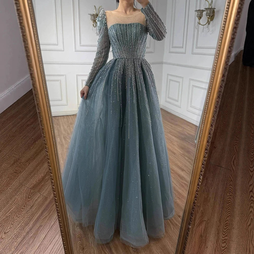 Luxury Arabic Turquoise A-Line Beaded Evening Dress LA72991A Turquoise / 10
