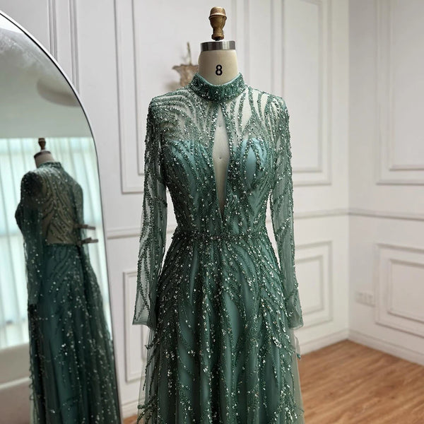 Elegant High Neck A-Line Beaded Evening Dress LA71682A