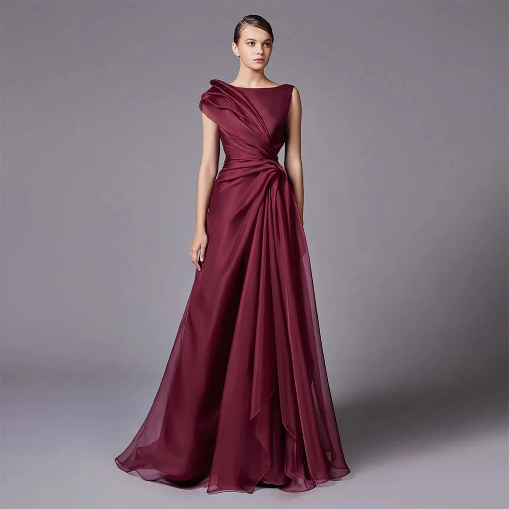 Burgundy Elegant A-Line Evening Dress with Draped Shoulder LA72944 - SERENE HILL
