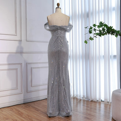 Luxury Silver Diamond Corset Off Shoulder Mermaid Evening Dress LA73410 - SERENE HILL