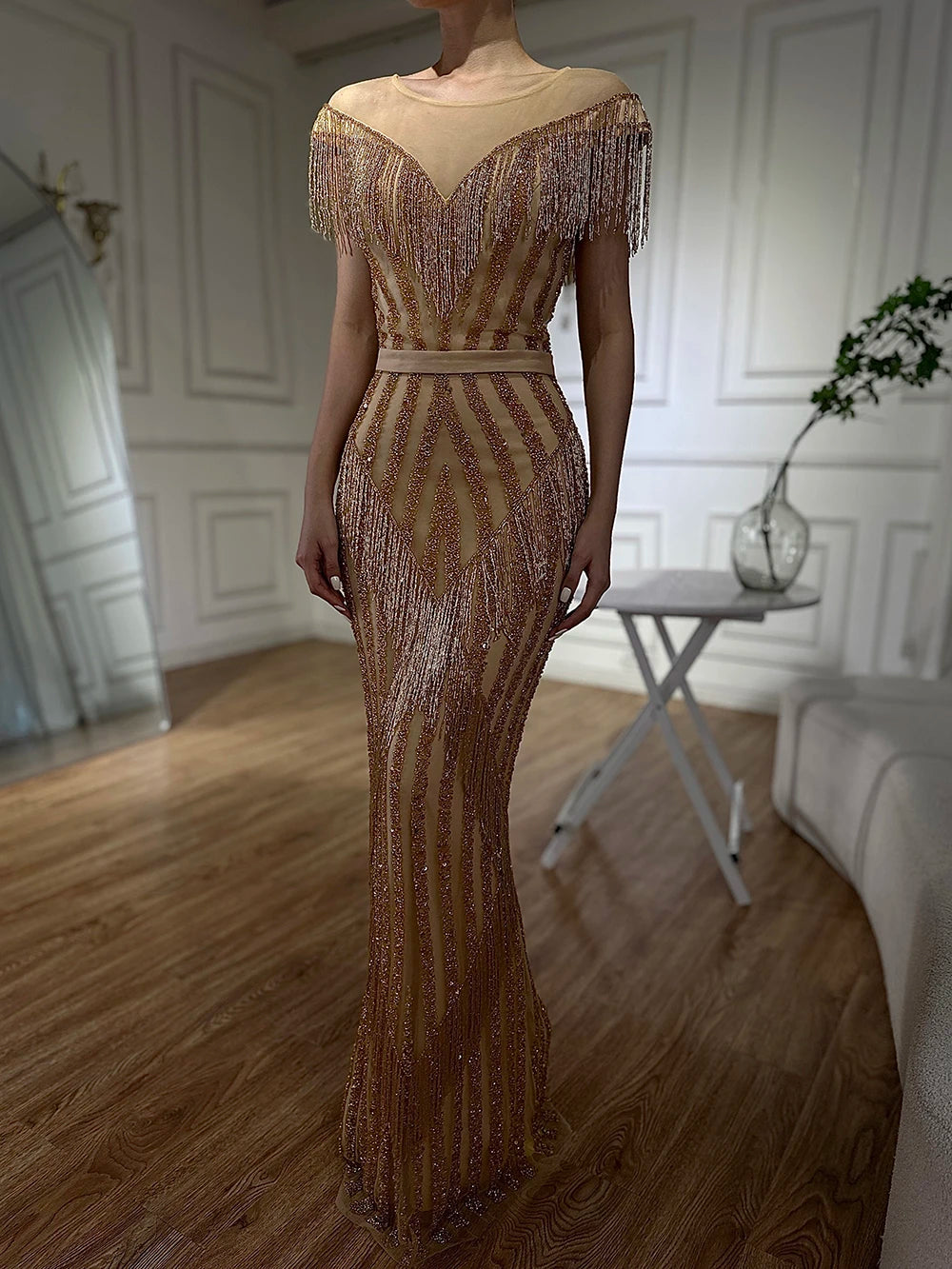 On Sale no return no refundSale Gold Luxury Sleeveless Mermaid Evening Dresses Elegant Sparkle Evening Gowns LA6543 - SERENE  HILL