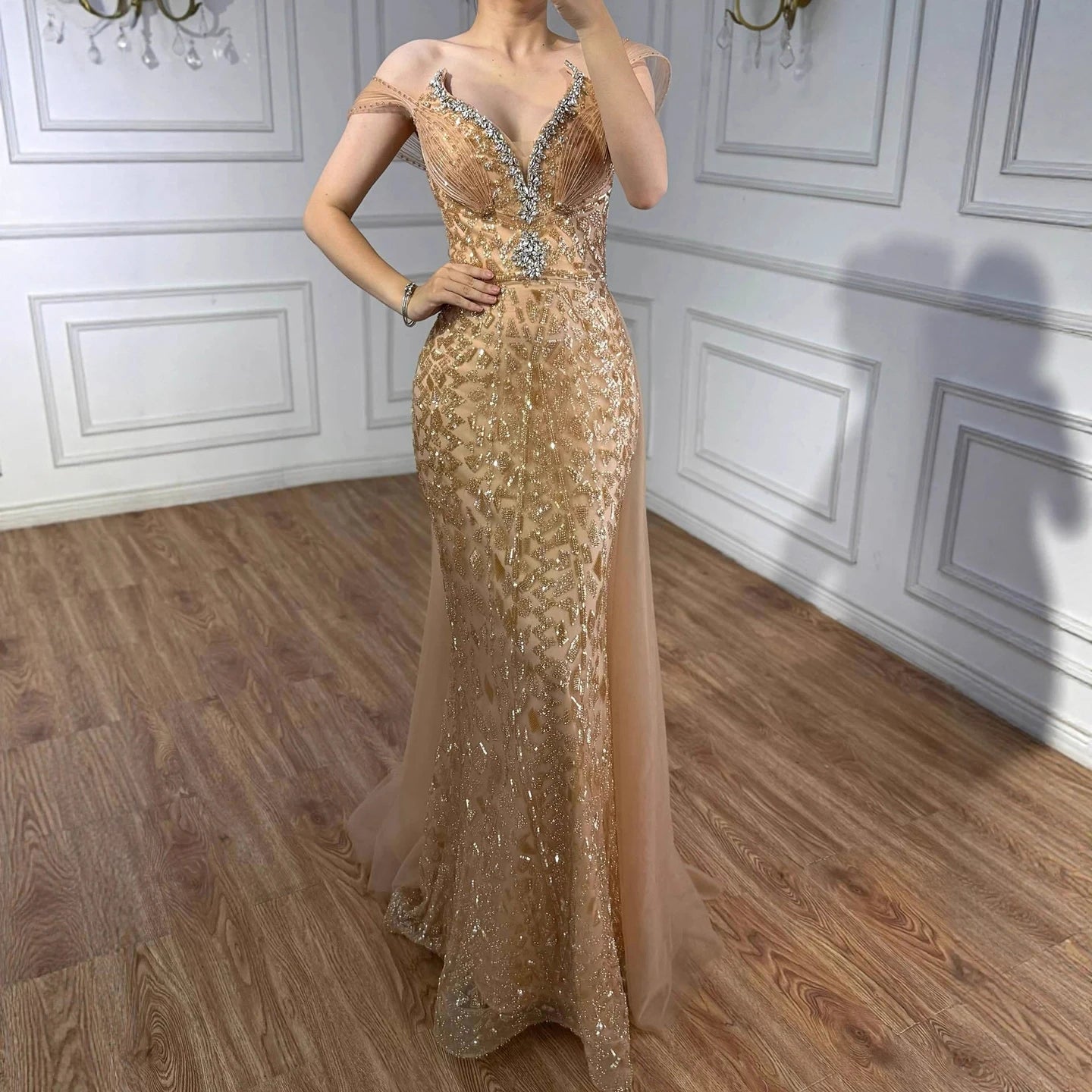 Serene Hill Pink Beaded Off Shoulder Evening Dress LA73413 - SERENE HILL