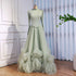 Luxury Sage Green Modest Muslim 3D Flower A-Line Evening Dress LA72913B - SERENE HILL