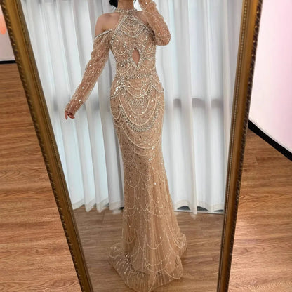 Nude Cutout Luxury Evening Dress Dubai Style for Women LA72607 - SERENE HILL