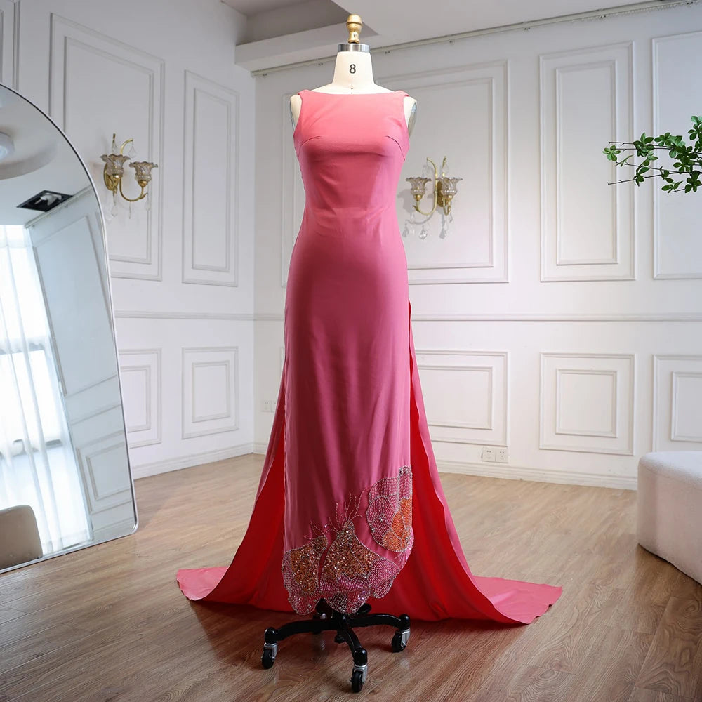 Elegant Coral Pink Butterfly Beaded Evening Dress LA72497 - SERENE HILL