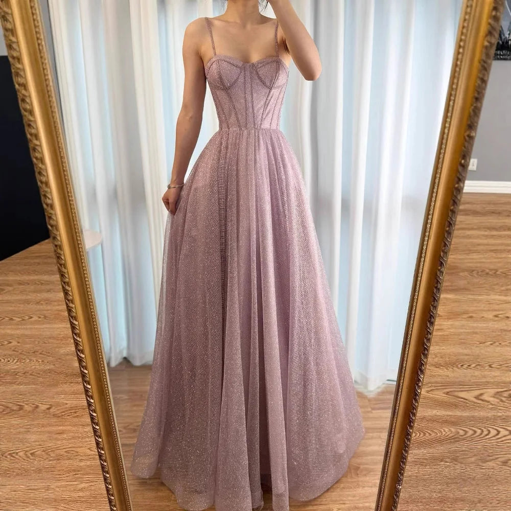 Luxury Pink Glitter A Line Evening Dress with Bodice LA73017 - SERENE HILL