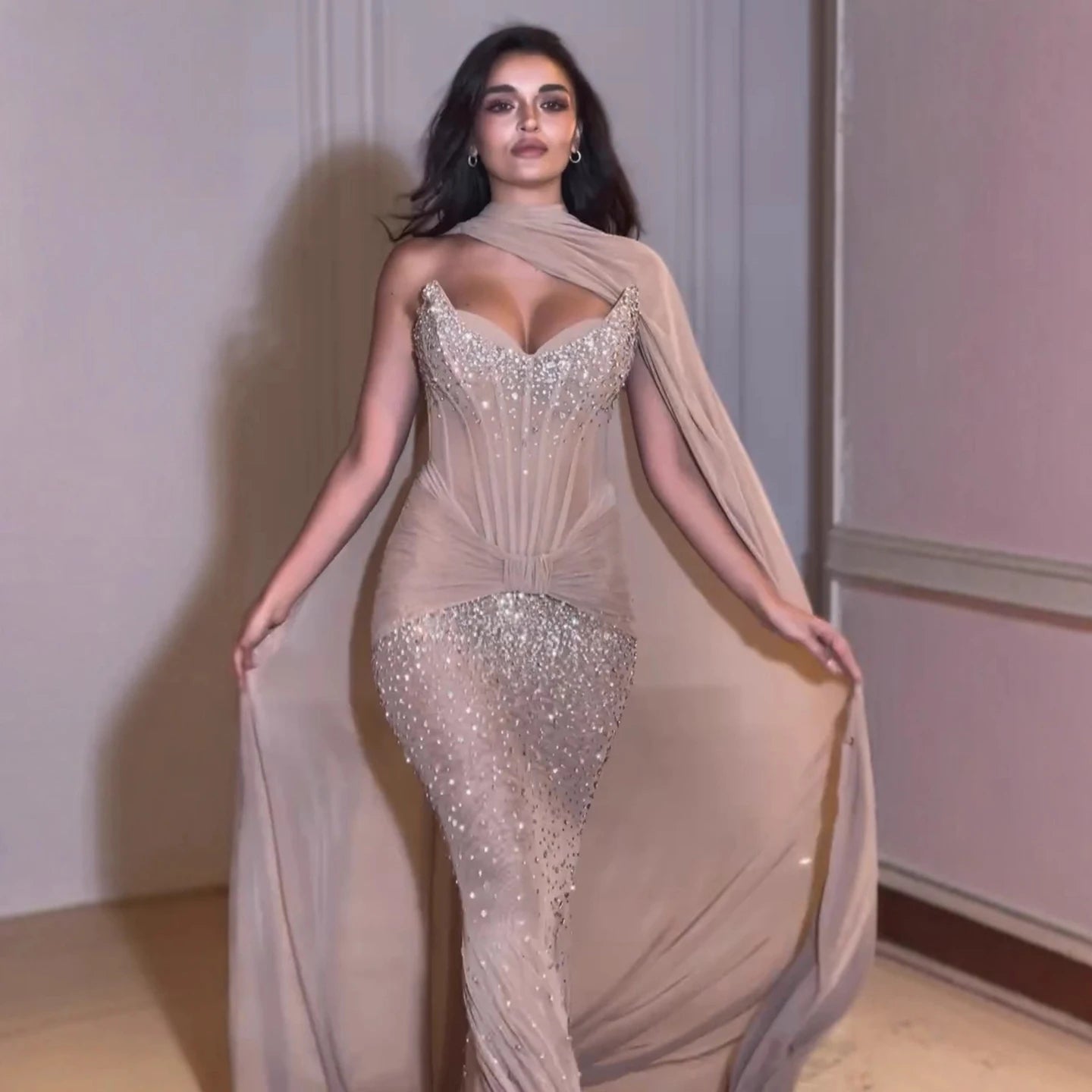 Luxury Arabic Nude Beaded Corset Evening Dress LA73343 - SERENE HILL
