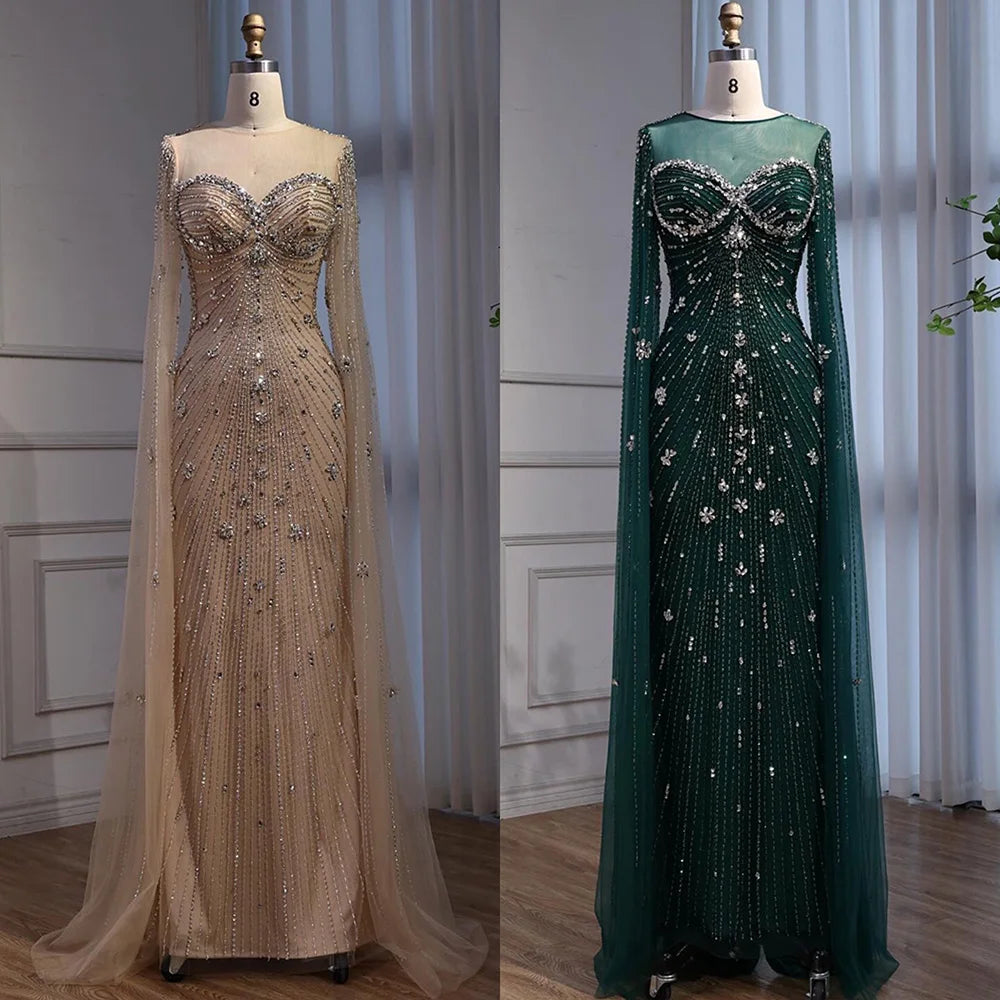 Luxury Green Beaded Mermaid Dress with Cape Sleeves LA73115 - SERENE HILL