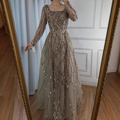 Dubai Luxury Beaded Mermaid Evening Dress With Long Sleeves LA70765L - SERENE HILL