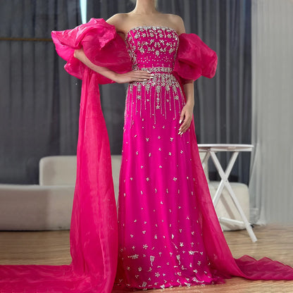 Luxury Arabic Black Crystal Evening Dress With Cape LA72002 - SERENE HILL