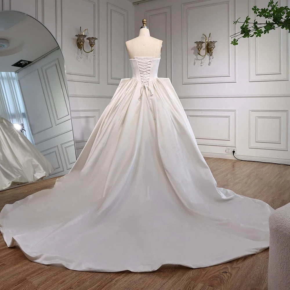Elegant White Satin Ball Gown Wedding Dress HA2533 - SERENE HILL
