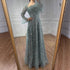 Luxury Turquoise Beaded A-Line Evening Dress with Puffy Sleeves LA73177 - SERENE HILL