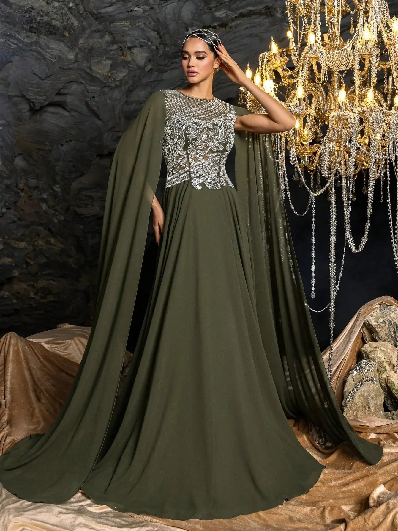 Elegant Olive Green A-Line Chiffon Evening Dress For Occasion LA73273 Olive Green / L