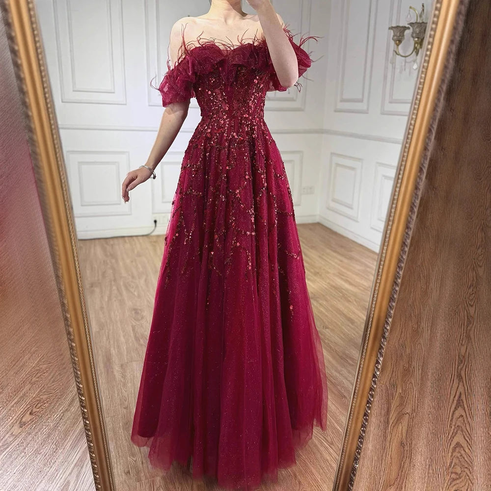 Luxury Turquoise Beaded Feather A Line Evening Dress LA71328 - SERENE HILL