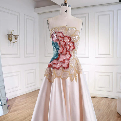 Luxury Chic Arabic Designer Beaded Satin A-Line Evening Dress LA72195B - SERENE HILL